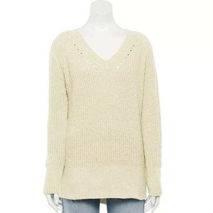 SIZE MED Juniors' V-neck Chenille Tunic Sweater